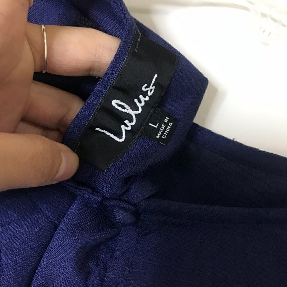 Lulus Auben Navy Blue Knotted Bell Sleeve Crop Top - Picture 9 of 10